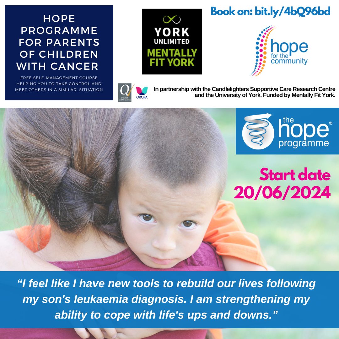 Want to cope better &amp; feel more in control of your emotions. <a href="/HOPE4TC/">Hope For The Community CIC</a> is offering a free online Hope Programme for parents/caregivers of children with cancer 🎗 Many parents found the course helped them cope with diagnosis &amp; family life. More info &amp; book: bit.ly/45kFAIp