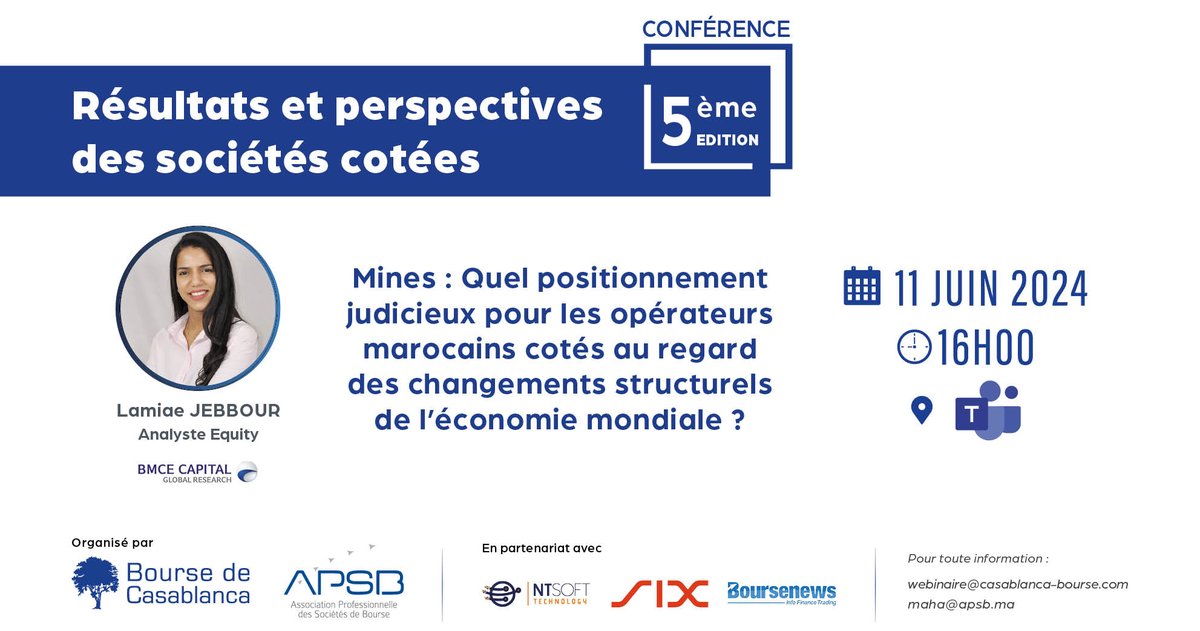 APSB_Officiel's tweet photo. Enregistrement du 2ème webinaire organisé par l'APSB et la BVC  animé par Mme Lamiae JEBBOUR, Analyste financier – recherche de BMCE CAPITATL
https://t.co/XcRKt3K4J4 https://t.co/N7u0BwZtP1