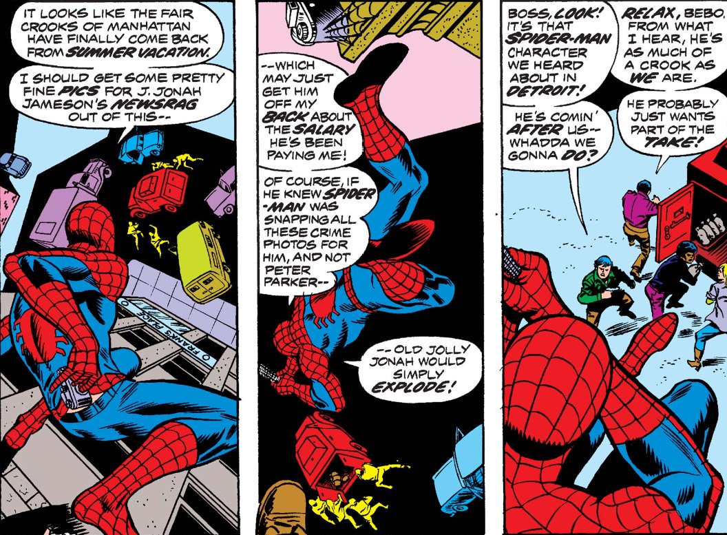 MarvelADay's tweet photo. #MarvelADay #ASM129
In a different part of town, Spider-Man finds some criminals doing crimes. He sees a perfect opportunity for a little light exercise, and also to get some action photos for The Daily Bugle.
JH https://t.co/ZMkM80712W
