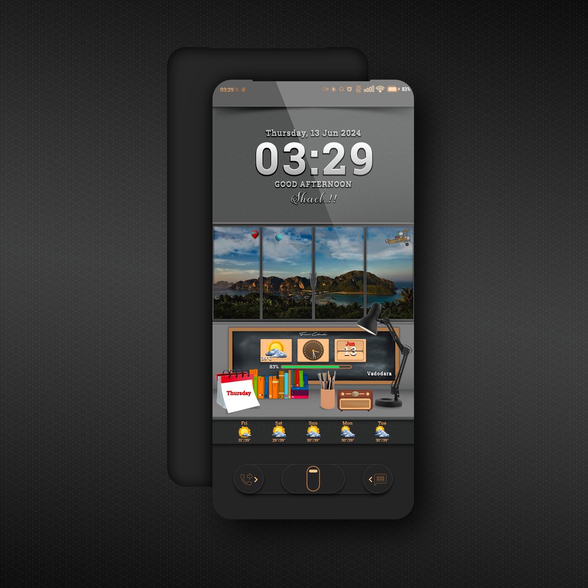 shael_vaghela's tweet photo. My Home Screen
AE @Attairdu57slm
Weather @kleinmone
Black Coffee @7xi78 
Shadow @daddykool666
IOS HS &amp; LS by @kristatos_ Recreated in Android by me Status bar &amp; All Widgets Credit to Creator 
Music Widget base @adrinkoff
Widget @FAlhmma
Template @TeboulDavid1  @glrvod
#KLWP https://t.co/NpsN6AZ1PK