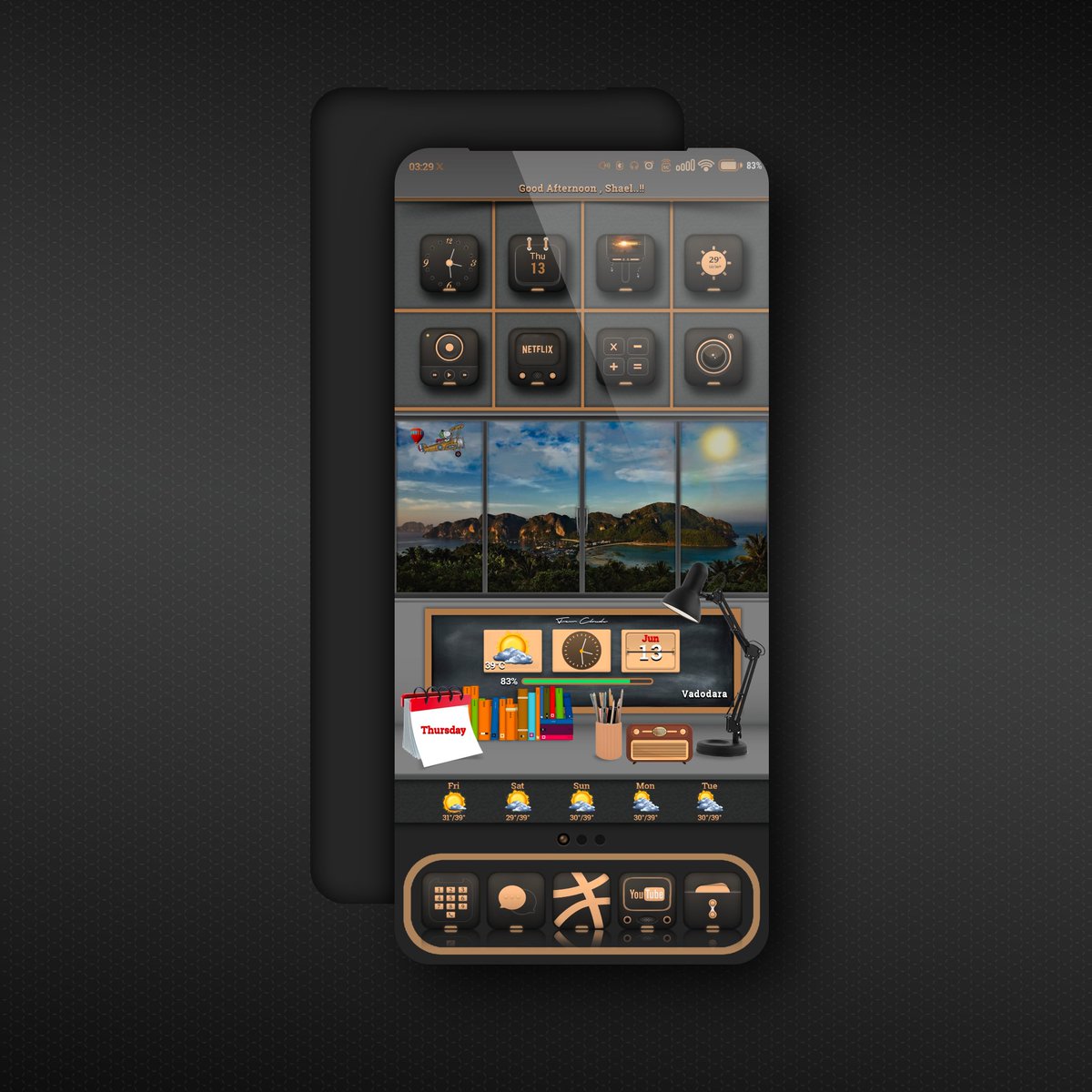 shael_vaghela's tweet photo. My Home Screen
AE @Attairdu57slm
Weather @kleinmone
Black Coffee @7xi78 
Shadow @daddykool666
IOS HS &amp; LS by @kristatos_ Recreated in Android by me Status bar &amp; All Widgets Credit to Creator 
Music Widget base @adrinkoff
Widget @FAlhmma
Template @TeboulDavid1  @glrvod
#KLWP https://t.co/NpsN6AZ1PK