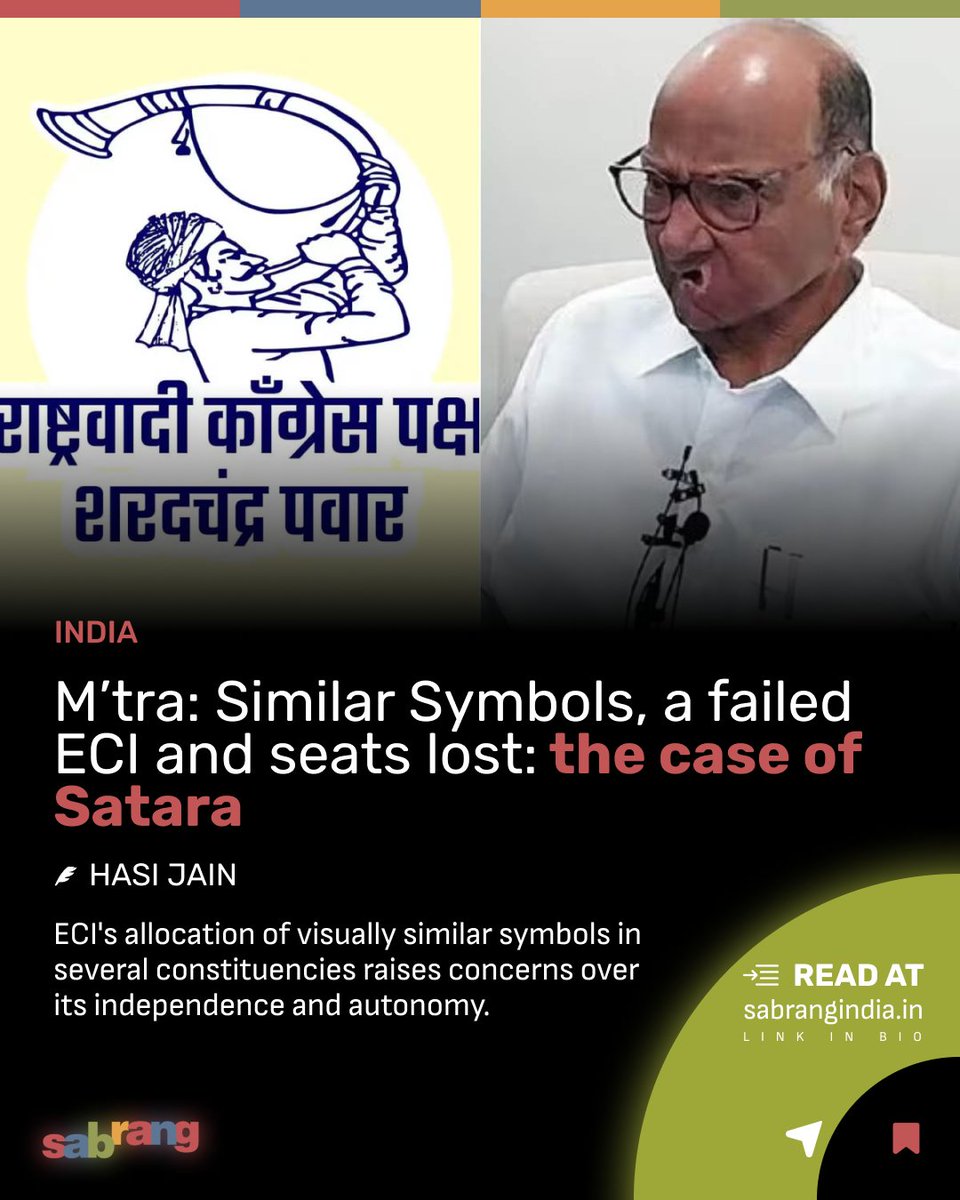 sabrangindia's tweet photo. M’tra: Similar Symbols, a failed ECI and seats lost: the case of Satara
#MaharashtraPolitics #SataraElection #ElectionCommissionFailures #PoliticalSymbols #ElectionIrregularities #VoterRights #PoliticalAccountability #FairElections
https://t.co/5K86zT0HbU https://t.co/4hiPnZT7vc