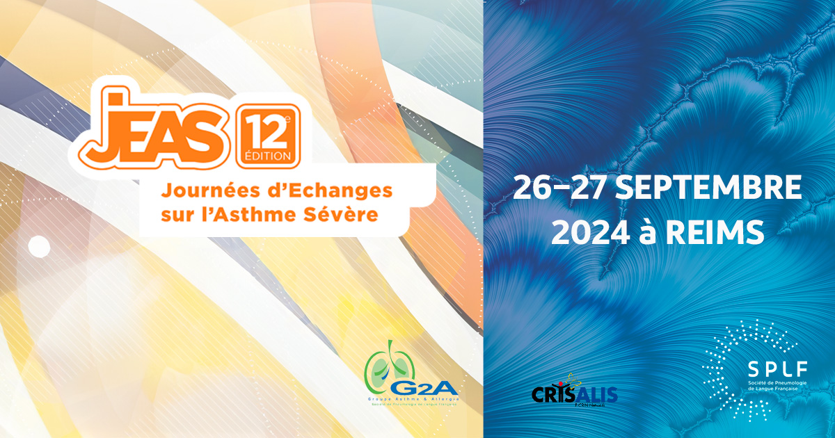 🗓️PRENEZ DATE !
#JEAS2024  Les Journées d'échanges sur l'#asthme sévère auront lieu à Reims les 26&amp;27 septembre 2024
Programme et inscription : 
👉splf.fr/actualites-g2a/
<a href="/G2A_SPLF/">G2A SPLF</a> <a href="/PneumoCphg/">cphg</a> <a href="/AsthmeAllergies/">Asthme & Allergies</a>