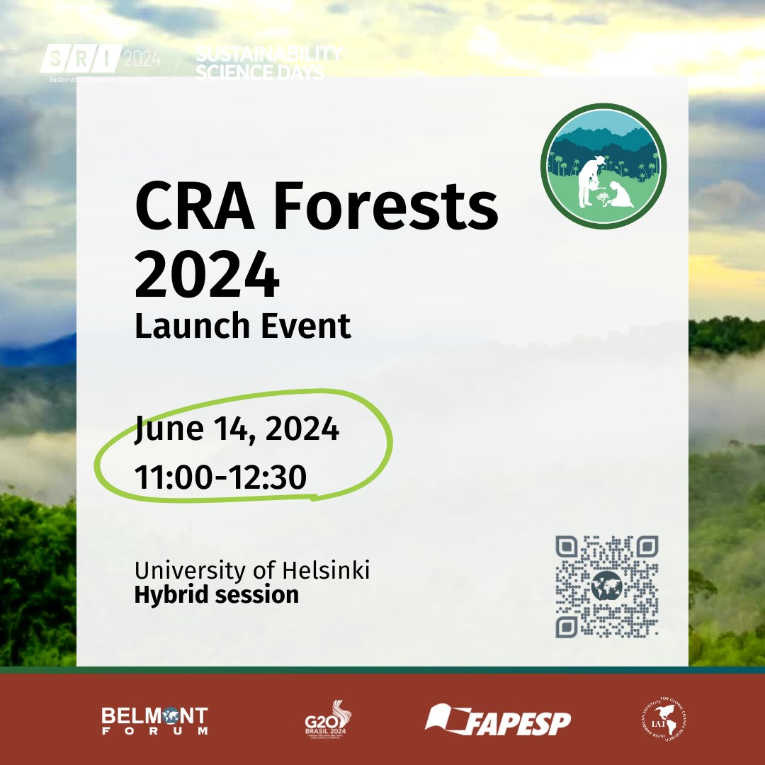 Belmont_Forum's tweet photo. After a year of a collaborative scoping process, we're thrilled to invite you to the launch of the CRA FORESTS 2024 on Friday 14, at 08:00 AM UTC (11:00 Helsinki time). Join us to learn more on how to apply!

If you'd like to join us virtually sing up to our mailing list. https://t.co/VrO69DRWe3
