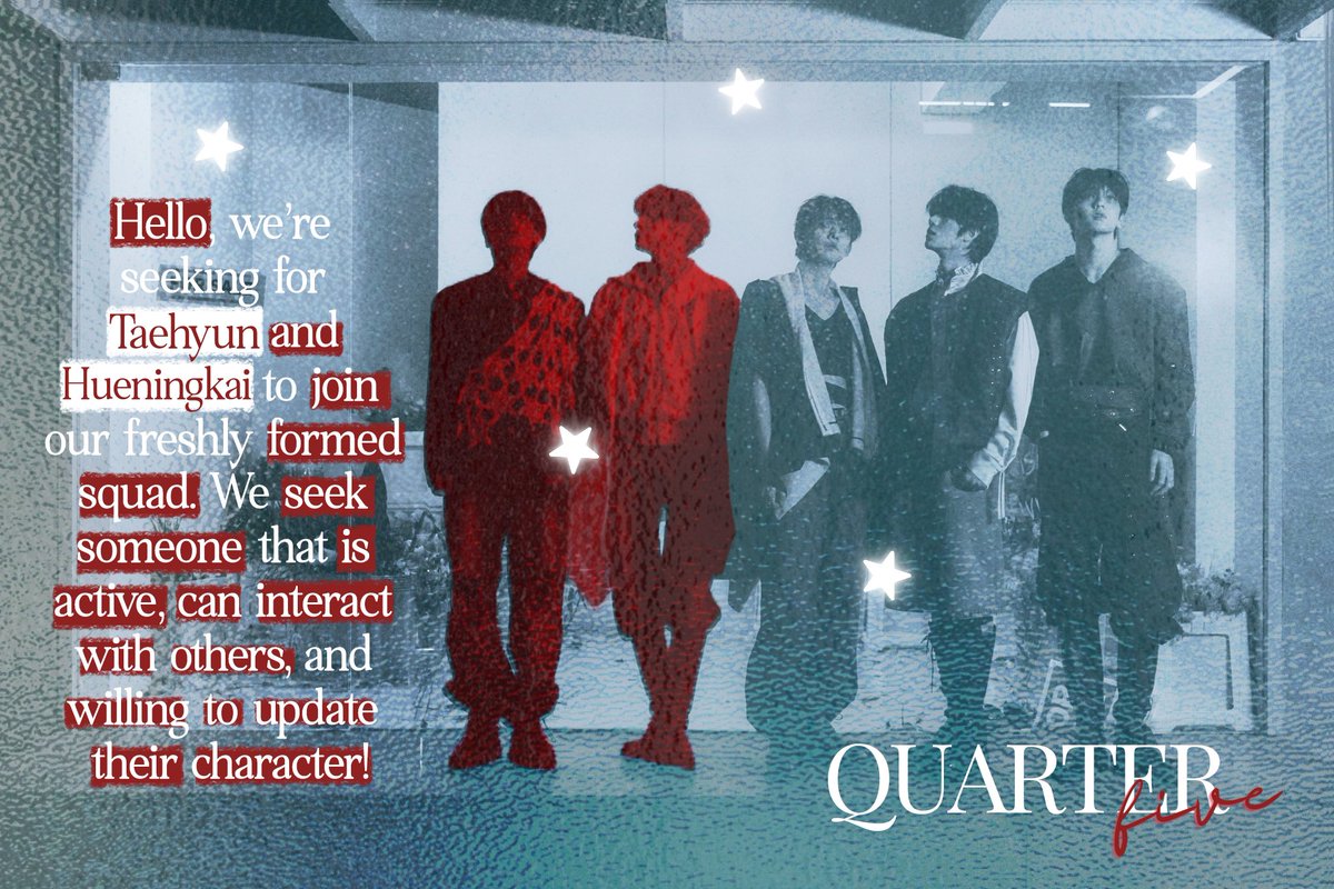 Hi, QuarterFives here looking for our lost member, Taehyun and Hueningkai to join us. If you're interested just introduce yourself in the reply section. We'd also love to expand our circle by befriending other OA/SQ. Please help us by repost and tag them. Thank you!