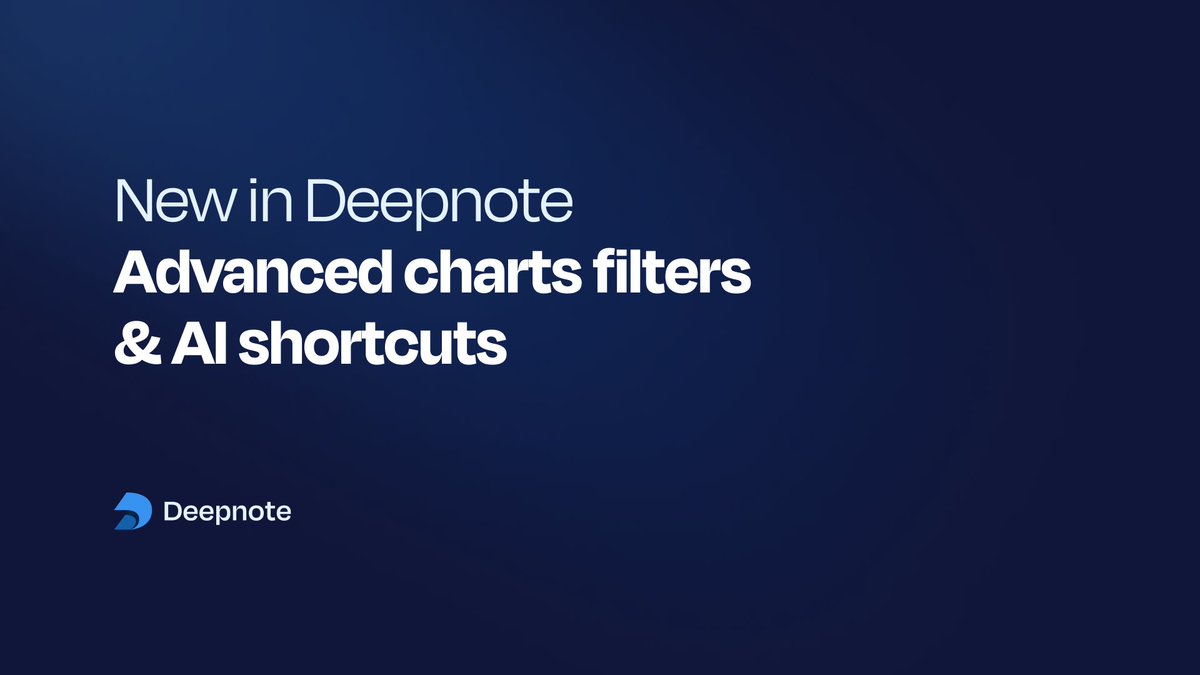 Fresh product updates! 🎉 
With our new conditional filters in chart blocks, you can now drill down into data points effortlessly without coding. 
Plus, accessing Deepnote AI is now quicker with simple keyboard shortcuts.
Discover more in our changelog:
deepnote.com/changelog/2024…