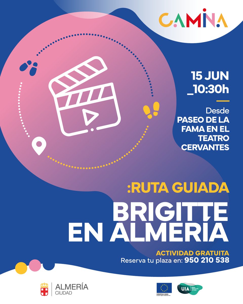 🎥Descubre la historia del cine en Almería con esta ruta guiada. 🎬Rodajes, anécdotas y la icónica estancia de Brigitte Bardot. Visitaremos escenarios míticos de Hollywood repartidos por la ciudad, lugares que pasan desapercibidos a diario.

📞Reservas: 950 210 538.

<a href="/aytoalm/">Ayuntamiento de Almería</a>