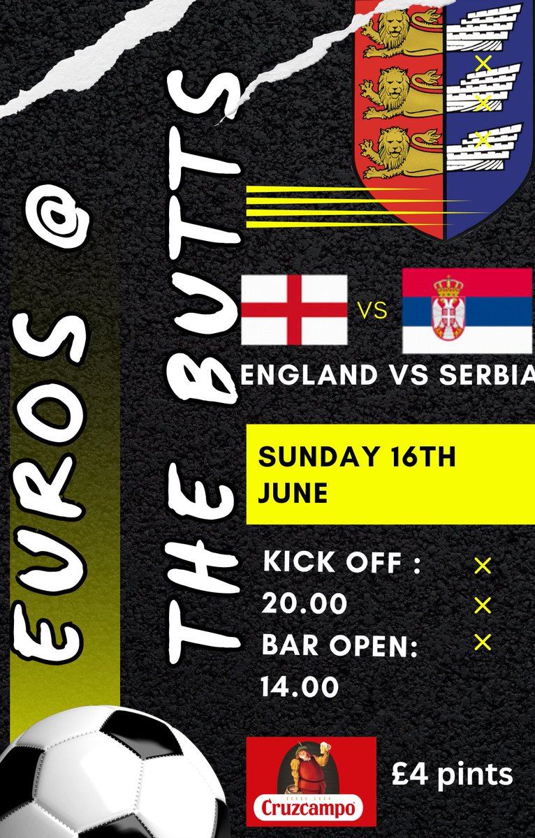 Come down and support England at the Butts! The bar will be open all afternoon!