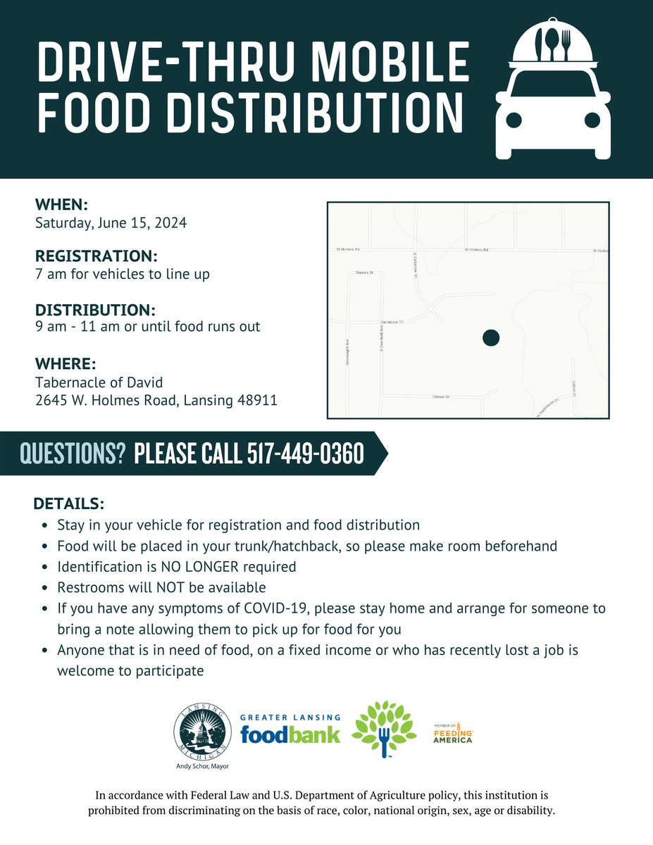 The next Drive-Thru Mobile Food Distribution event, in partnership with the @GLFoodBank1, will take place this Saturday, June 15.

Registration begins at 7am.

The event is from 9-11am or until food runs out.