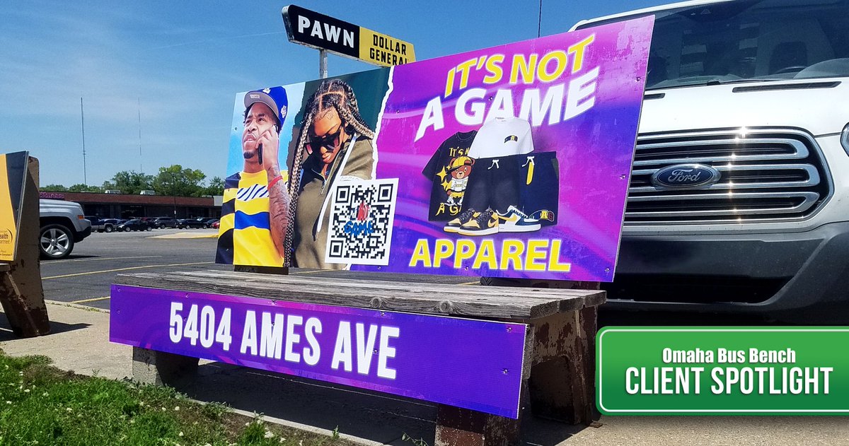 It's Not a Game Apparel knows the benefits of changing your bus bench graphics during a long campaign. They've changed artwork a few times since being a client to keep their presence fresh. Let’s talk about refreshing your campaign or starting a new one! #OmahaBusBench #OOH