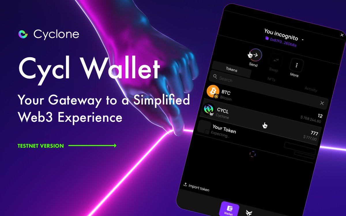 Cyclone_Chain's tweet photo. TESTNET VERSION of Non-custodial Wallet of Cyclone Blockchain (Bitcoin Cryptography), Chrome Extension (v 1.0.2) Now available on Google Web Store.👇
https://t.co/5QWEiKkRWH
👆
#Decentralization #Blockchain  #Layer1 #Web3  #BalanceCoin #Coin #Token  #cryptocurrency #Economy #tokenomics #DeFi