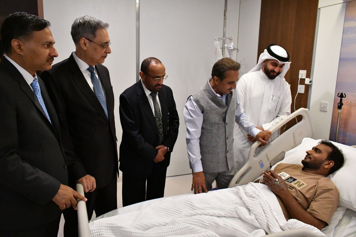 MoS MEA Kirti Vardhan Singh visited Jahra Hospital and interacted with 6 Indians admitted there. He appreciated the good care provided to the Indian patients for faster recovery: India in Kuwait