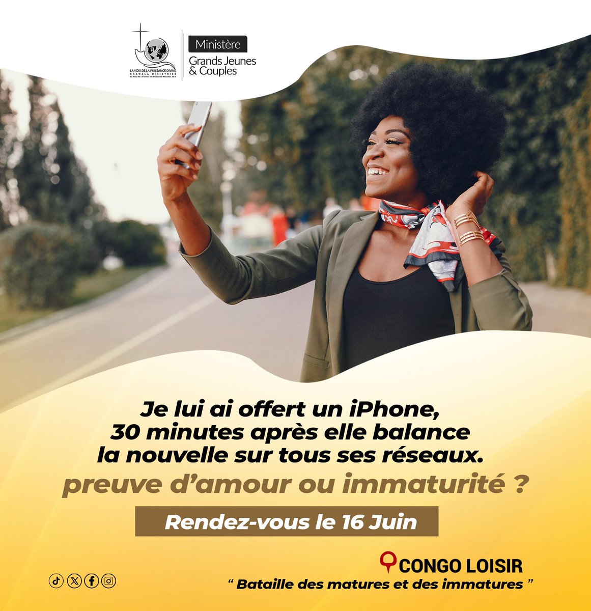 GrandsJeunes's tweet photo. C'est immature d'afficher ses cadeaux ou ça relève d'une preuve d'amour ??

Retrouvons-nous dans 4 jours avec le Prophète Francis Ngawala 😌

La bataille des matures et des immatures sera le thème abordé 

Yaka pe pesa Grand jeune ya tour oyo lisusu chance, ba betelo lisolo tsé https://t.co/3o1aybZaOJ