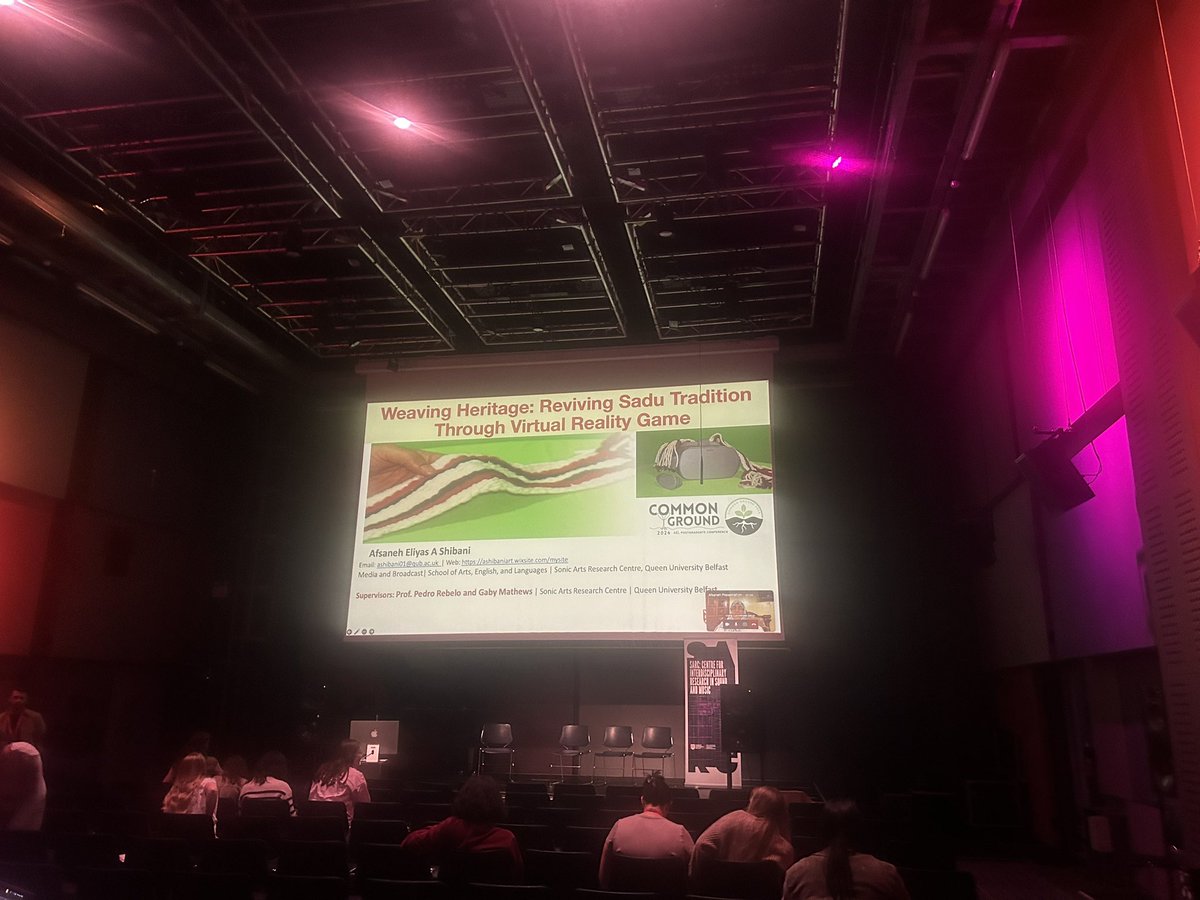 Panel 2 getting started with a remote presentation from Afsaneh , ‘Weaving Heritage: Reviving Sadu Tradition Through Virtual Reality Game’