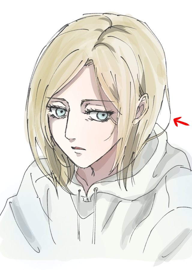 船上くらいのアニちゃん描こうと思ってアニメみてたらフードでふわっとなった髪が描かれていて！可愛い！！！首元にボリュームのある服を着ている女の子の髪がたわんでもたついてるのすごく好みだー！！一束の髪までかわよ〜！！！💗と悶えましたの落書き