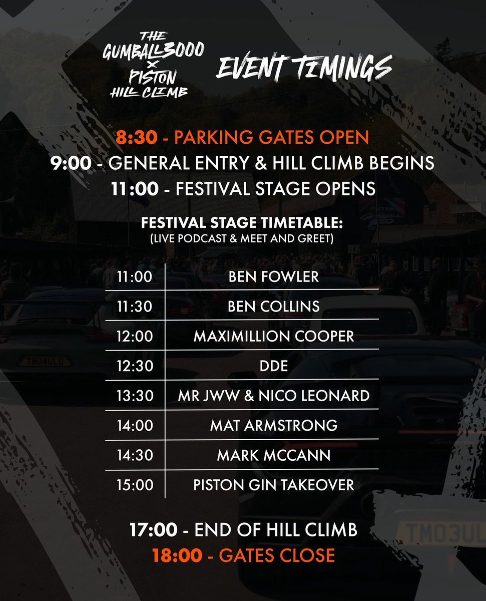 See you this Saturday at Shelsley Walsh for the Gumball 3000 X Piston Hill Climb 🏎️💨 Limited tickets remaining at pistondistillery.com/hill-climb 🔗