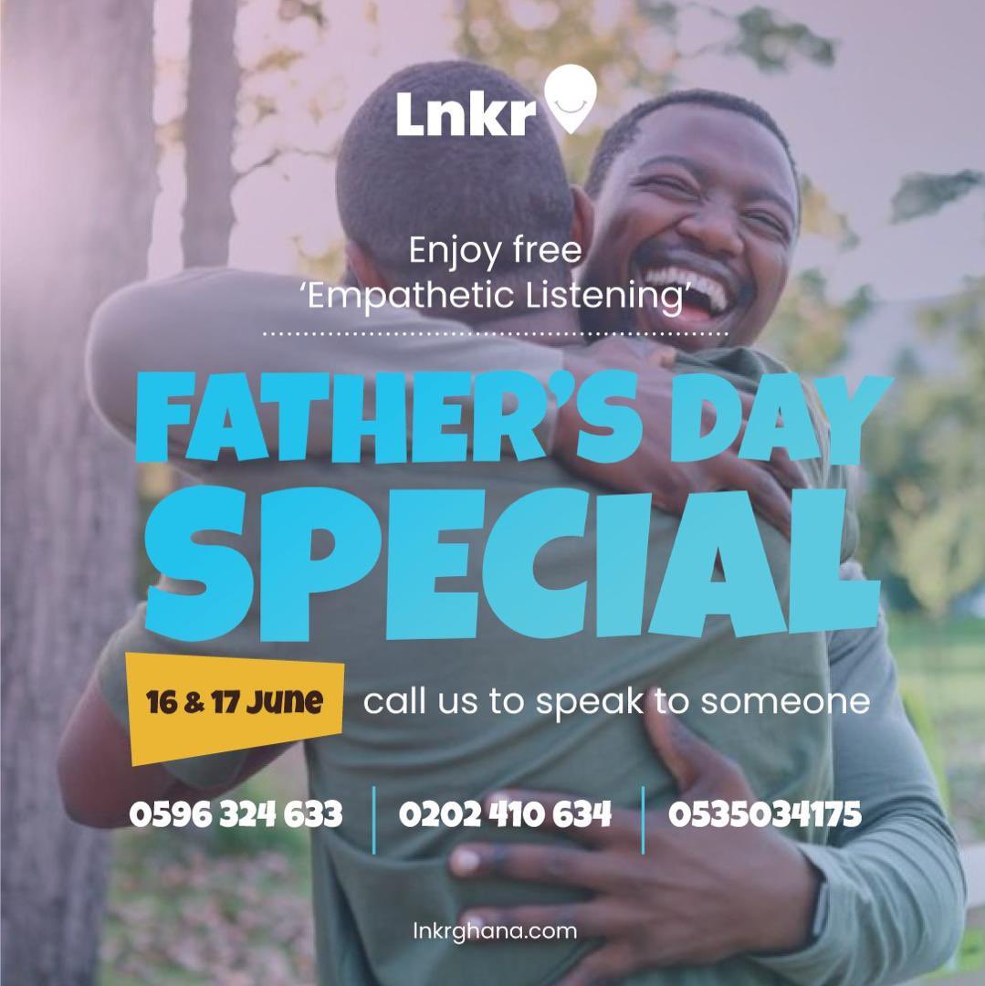 lnkr_ghana's tweet photo. This Father's Day, let's lend an ear and a heart. 🎧❤️
Lnkr is giving a free empathetic listening service for men, because every dad deserves a moment to share, reflect, and connect.
You're not alone. Call us on the numbers below.
#FathersDay #SupportForMen #YouMatter https://t.co/Xr6xP9NPm5