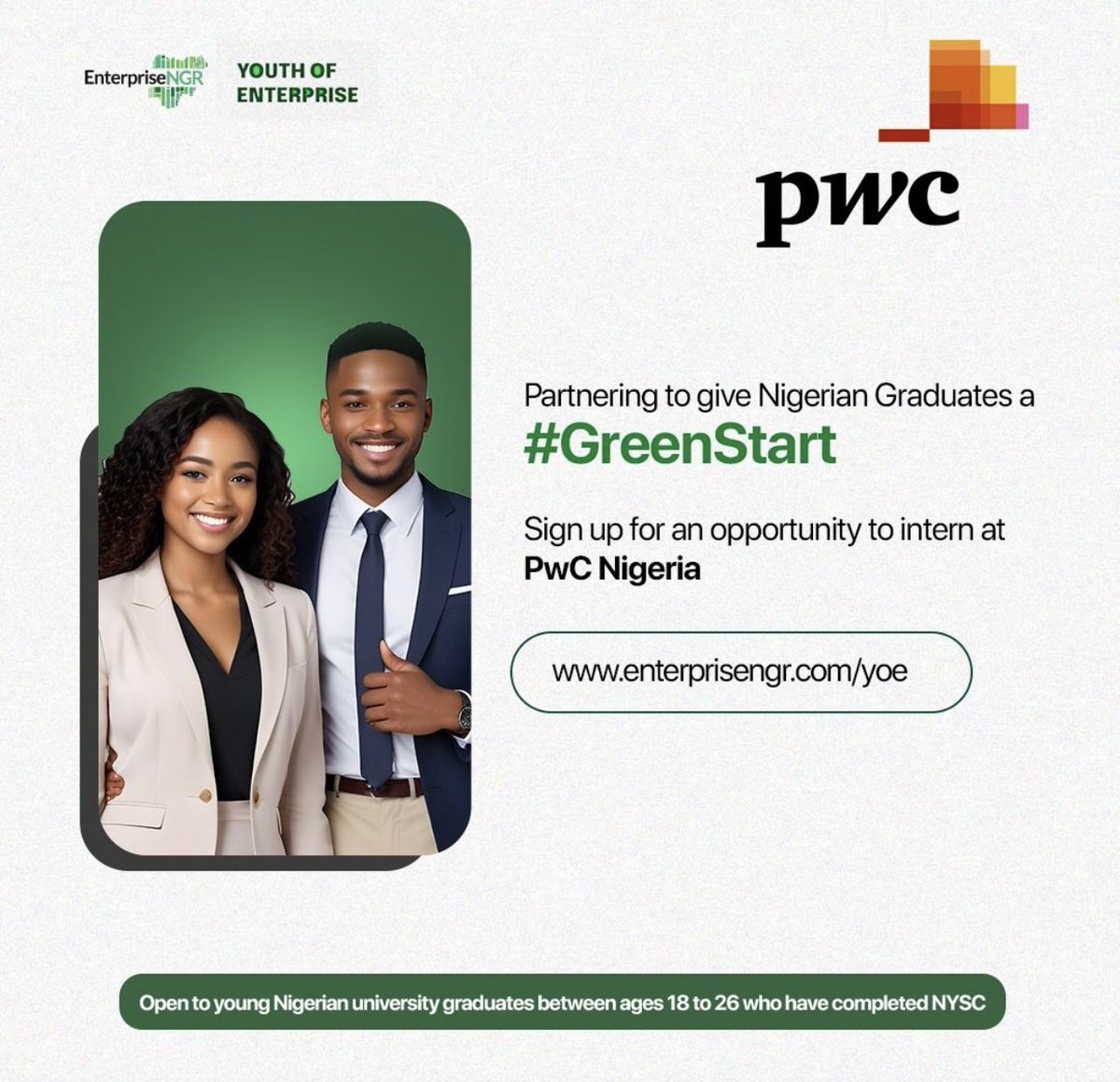 hannytalker's tweet photo. Kickstart your dream career with a paid internship at a top company! 

Join the EnterpriseNGR’s #GreenStart programme, which connects young university graduates with internship positions at various organisations.

Deadline: First week of July 2024.

Click the link to apply: https://t.co/2MJ2LqHn4p
