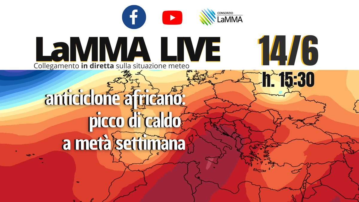 flash_meteo's tweet photo. #LammaLIVE
Dopo un weekend abbastanza stabile, da lunedì l'anticiclone subtropicale tenderà ad espandersi dal nord Africa verso l'Italia. #caldo un po' ovunque in particolare al centro sud dove le temperature supereranno i 35°C.
#LIVE 14/06 alle 15:30
-> https://t.co/HprxcEAWR3 https://t.co/3Rc0bO535O
