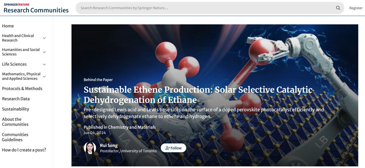 Ethylene production via photocatalytic dehydrogenation of ethane | Nature, June 6, 2024

This  innovative approach offers a sustainable alternative to the conventional  energy-intensive and carbon-emitting process of steam cracking.
lnkd.in/dd7qAKCu