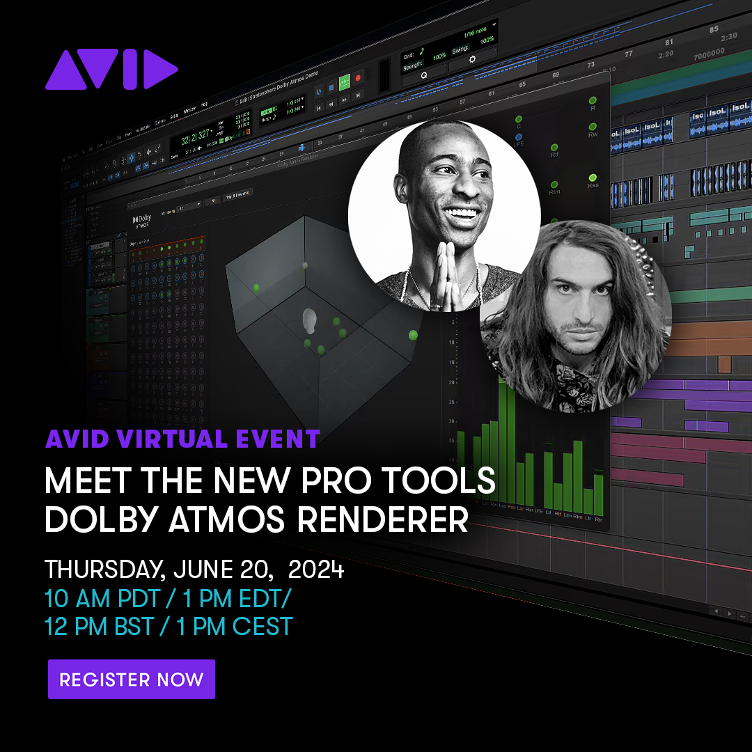 AvidProTools's tweet photo. Explore the new Pro Tools Dolby Atmos Renderer with mastering engineer Mike Tucci and re-recording Mixer Jonathan “Jonny iLL” Strickland
REGISTER TO JOIN ▶️ https://t.co/tvLBKiru8V
#webinar #dolby #dolbyatmos #immersivemix #internalrenderer #protools #avid https://t.co/cq6xYsujWb