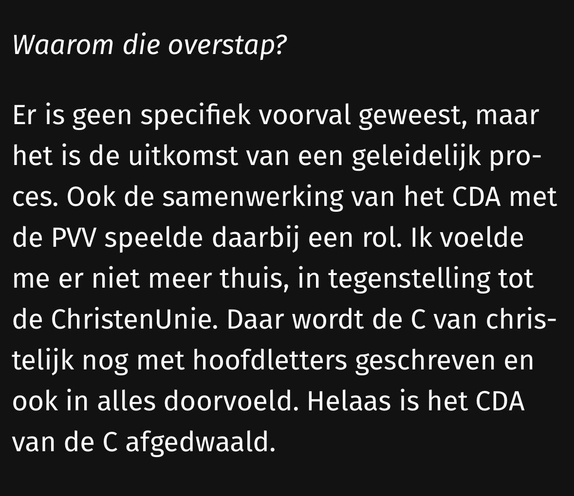 Eppo Bruins was ooit CDA-lid, maar zegde z’n lidmaatschap op, want CDA werkte samen met de PVV in 2010. Hij werd lid van de CU. 

Nu wordt hij minister in een PVV-kabinet. 

Is het ideologische rekkelijkheid of toch wat anders? 

Het kan verkeren… 

Bron: nd.nl/nieuws/politie…