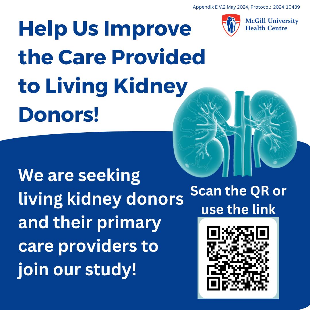 📢Calling on family physicians and nurse practitioners in Canada! We would love your input on improving the care of living kidney donors! For more information: forms.office.com/r/00KSiqxUwj