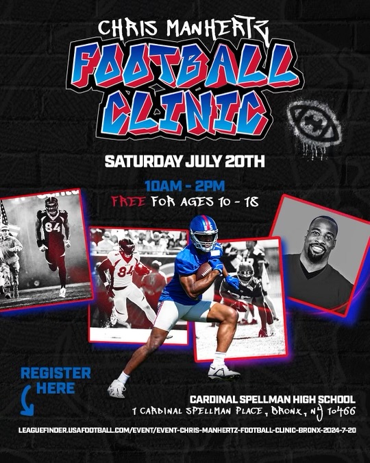 Cardinal Spellman HS (@spellmanbx) on Twitter photo <a href="/Giants/">New York Giants</a> tight end and Spellman alumnus, @c_manhertz '10, hosts his second-annual football clinic at CSHS!
This event will be held on 7/20, from 10am-2pm for boys ages 10-18.
THIS EVENT IS FREE BUT SPOTS ARE LIMITED. Secure your spot now:
leaguefinder.usafootball.com/event/event-ch… <a href="/Giants/">New York Giants</a> tight end and Spellman alumnus, @c_manhertz '10, hosts his second-annual football clinic at CSHS!
This event will be held on 7/20, from 10am-2pm for boys ages 10-18.
THIS EVENT IS FREE BUT SPOTS ARE LIMITED. Secure your spot now:
leaguefinder.usafootball.com/event/event-ch…