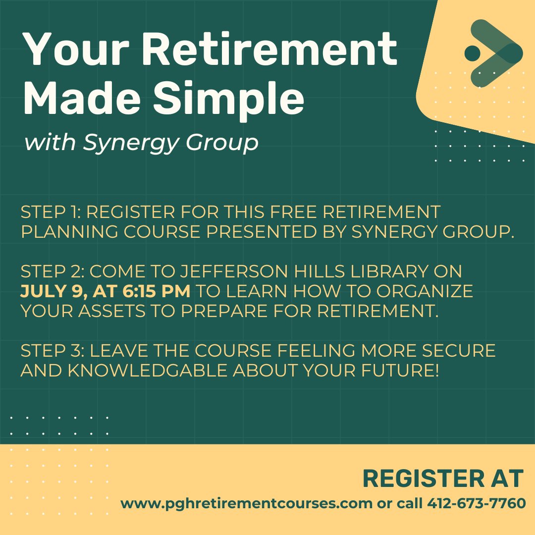 jeffhillslib's tweet photo. Along with the presentation, attendees will receive a comprehensive course workbook, an estate planning family reference guide, and a 'Your Retirement Journey' workbook.

Register online: https://t.co/fYrF9qKAsY https://t.co/ChivTfSX0E