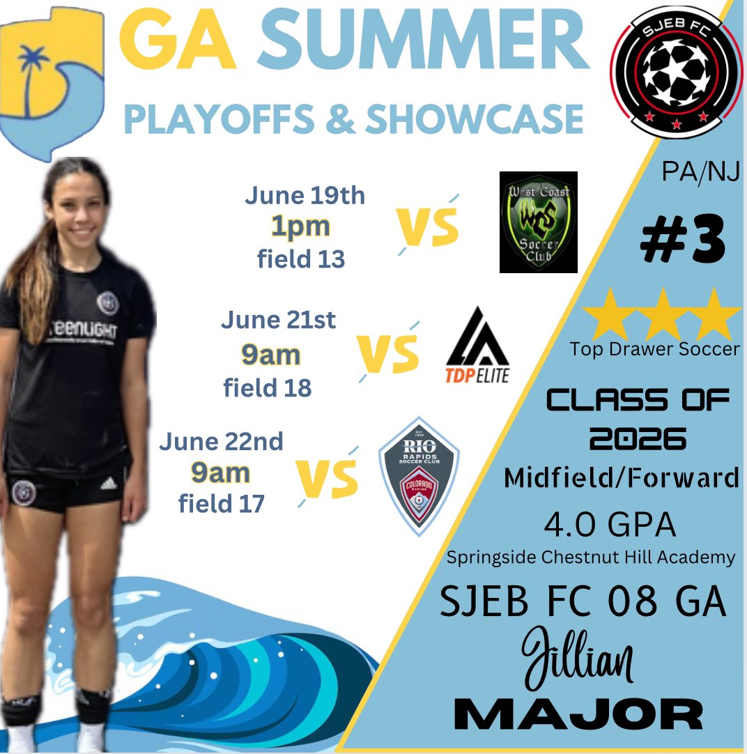 JillianMajor22's tweet photo. 1 week ➡️ Norco, California 🌴🏖️🐴 excited to play some great competition‼️
@TopDrawerSoccer @TheSoccerWire @PrepSoccer @JREskilson @GAcademyLeague @ImCollegeSoccer @ImYouthSoccer @SJEBFC https://t.co/5YBdPDAlWo