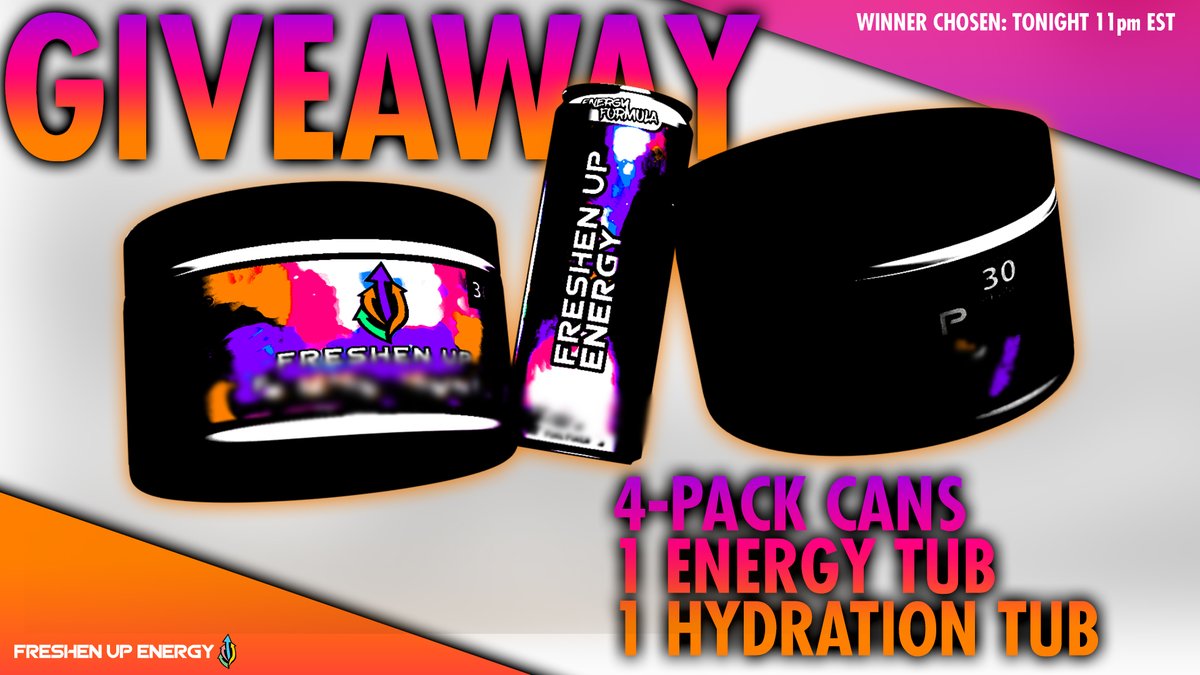 🎉NEW FLAVOR GIVEAWAY🎉

LIKE👍 + REPOST♻️ + TAG 2 PEOPLE👥

NEW FLAVOR CARE PACKAGE📦
🎁4-Pack Cans
🎁1 Energy Tub
🎁1 Hydration Tub

⚠️Winner Chosen TONIGHT at 11pm EST!⚠️
👉US &amp; Canada Only #DrinkFreshenUp #Giveaway