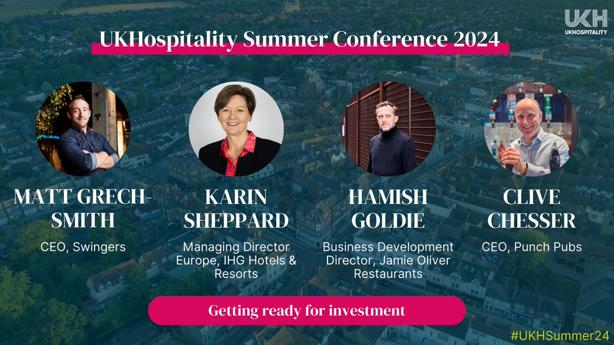 UKHofficial's tweet photo. Our second panel of the day looks at the trends in the investment market for the sector today and what investors are looking for.
@MattGrechSmith, @SwingersLDN
Karin Sheppard, @IHGhotels
Hamish Goldie, @jo_jobs
Clive Chesser, @punchpubs
#UKHSummer24 https://t.co/uRVyt9DWRL