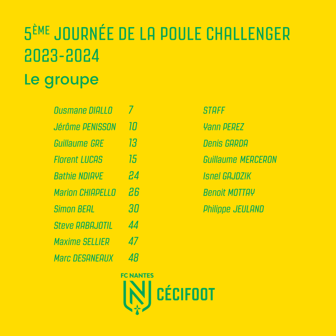 📋 Le groupe 📋

Découvrez le groupe retenu par le staff technique pour la 5ème journée du Championnat de France B1 (Poule Challenger), organisée ce samedi 15 juin à Bondy.

Et n’hésitez pas à leur faire part de vos encouragements en commentaire !

#FCN #Cécifoot #OnEstNantes