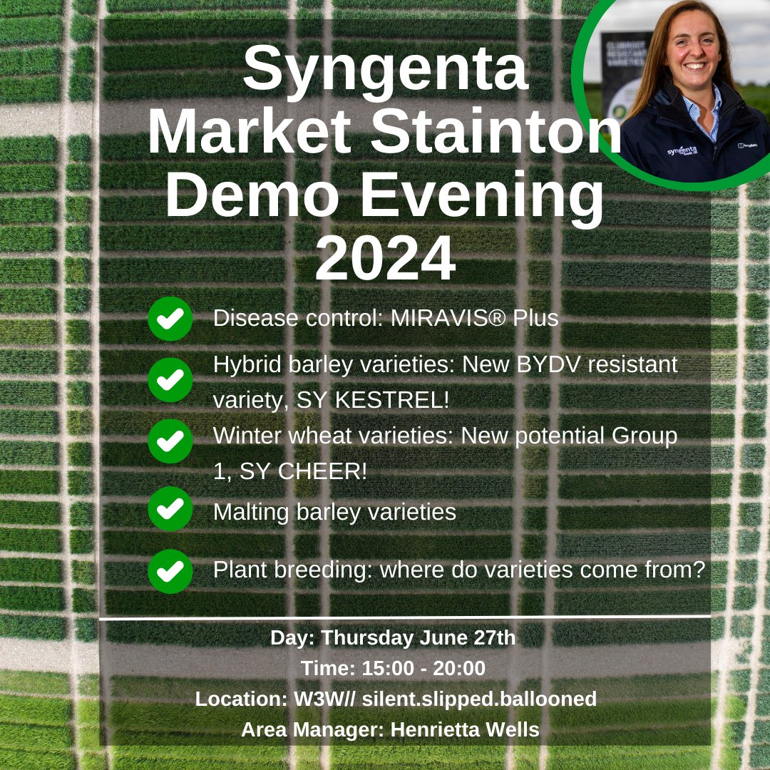 Come &amp; join your local #AreaManager Henrietta Wells at the 2024 Market Stainton #DemoEvening on June 27 🌾 Find out more from our breeders about how our varieties are bred &amp; hear all about our latest varieties! ✨ Sign up here 👉 bit.ly/3wTXzsv