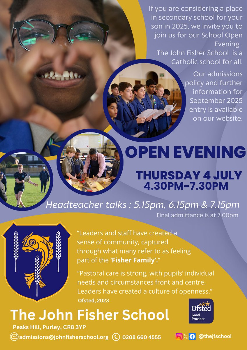 We look forward to welcoming prospective parents/carers and students to our Open Evening on Thursday 4 July, 4.30-7.30. You are in for an immersive &amp; informative evening giving you a chance to find out more about joining the Fisher Family. Sign up here: forms.gle/od3ZokQsAGxJqH…