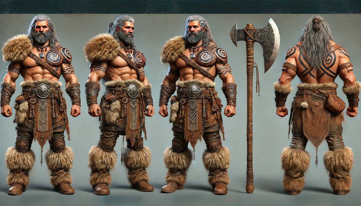 <a href="/theshaneisaac/">Shane Isaac 🌍2️⃣</a> <a href="/theshaneisaac/">Shane Isaac 🌍2️⃣</a> <a href="/earth2io/">Earth 2 🌍2️⃣</a> 
Here is my submission for the next #Earth2 Skin.

The Barbarian

Armor and Clothing:
- Fur Shoulder pads and Mantle: Large, rugged fur shoulder pads and mantle made from wild animal pelts. Dense fur for warmth and a fearsome appearance.
- Leather