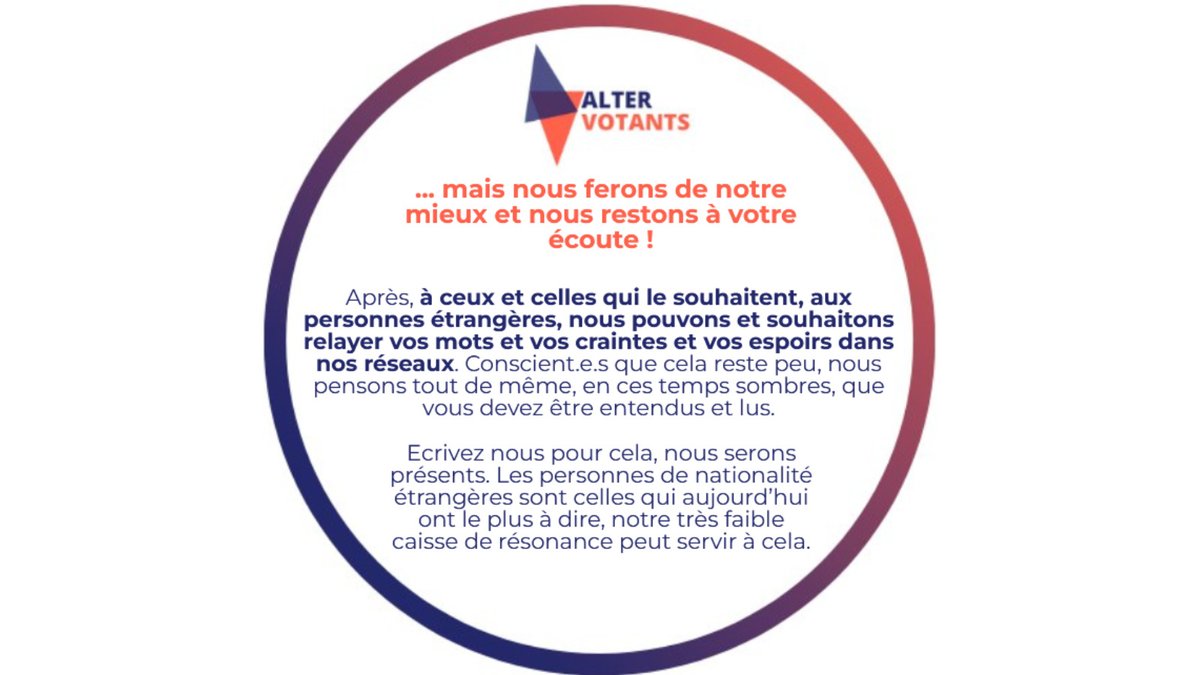 Coucou. Vu la dynamique sombre et grave, on est là et on va faire entendre la voix des personnes étrangères en France !