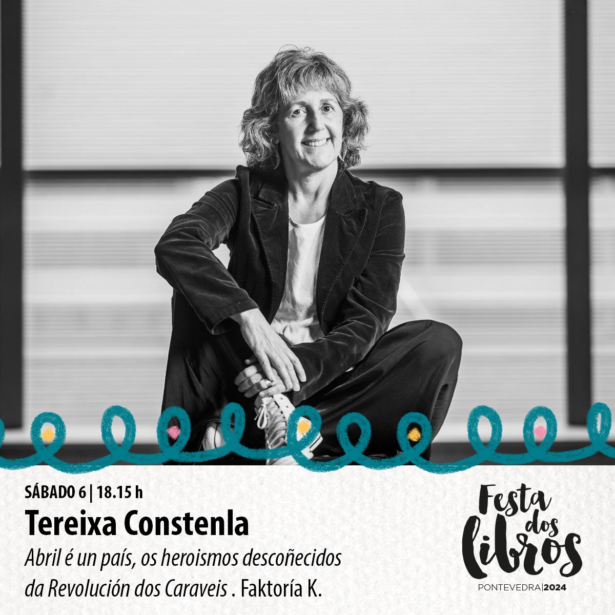 Aurora #FestaDosLibros
O 6 de xullo <a href="/tereixac/">Tereixa Constenla</a>  Tereixa Constenla, presentará "Abril é un país. Os heroismos descoñecidos da Revolución dos Caraveis". (Faktoria K)
📷Na presentación participará tamén José Alves Costa, heroe da Revolución lembrado por ser "o cabo que non disparou".