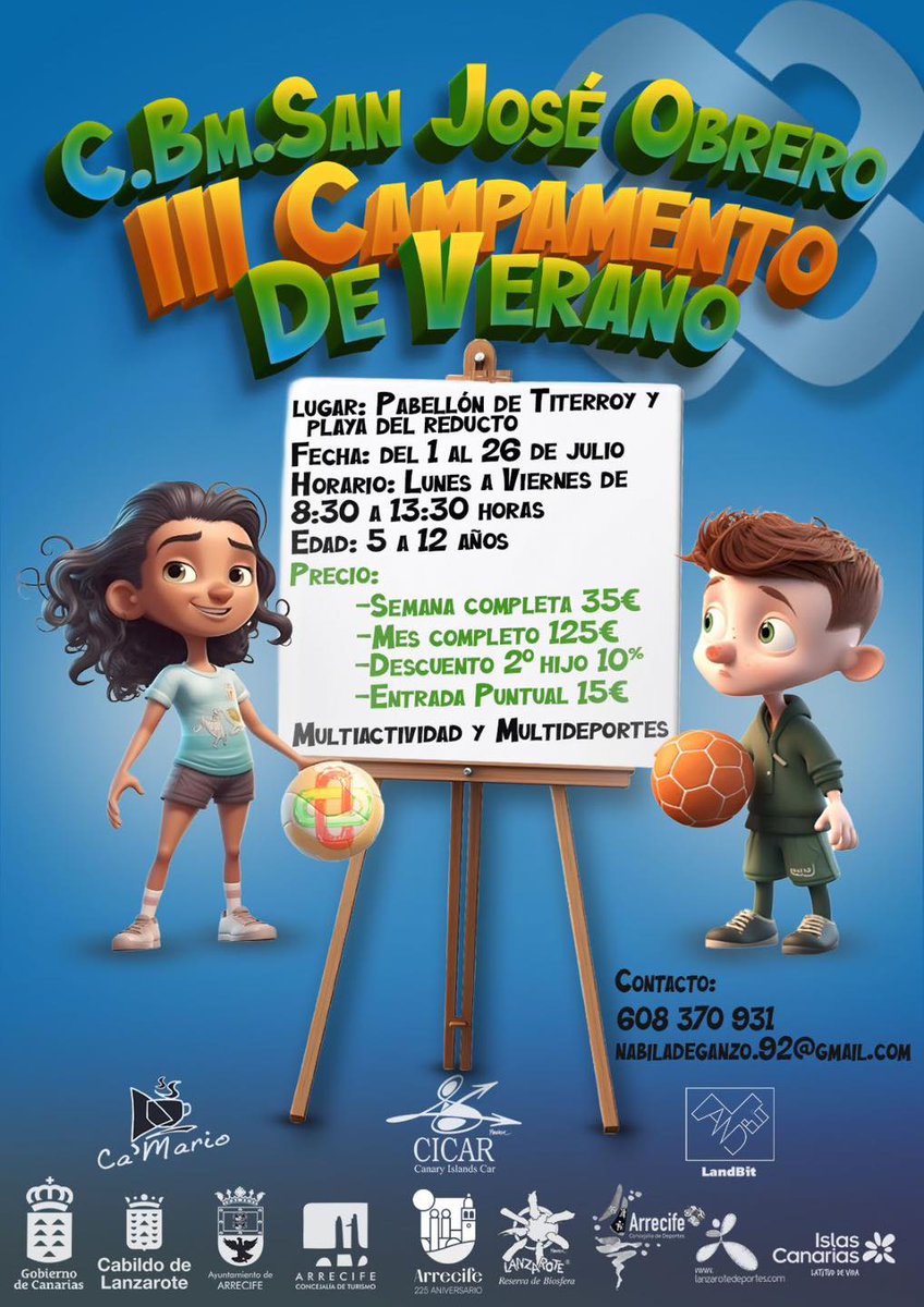 LanzaroteDeport's tweet photo. 🤾‍♂️🤾‍♀️ #Balonmano 

El @BMSanJoseObrero prepara la tercera edición del Campamento de Verano

☑️ Se desarrolla del 01 al 26 de julio 
☑️ Dirigido a niños y niñas de 05 a 12 años de edad
☑️ Inscripciones abiertas 

Consulta la noticia en el enlace ⬇️⬇️ 

https://t.co/YreLYZ5wKa https://t.co/5XDcpIQ8oL