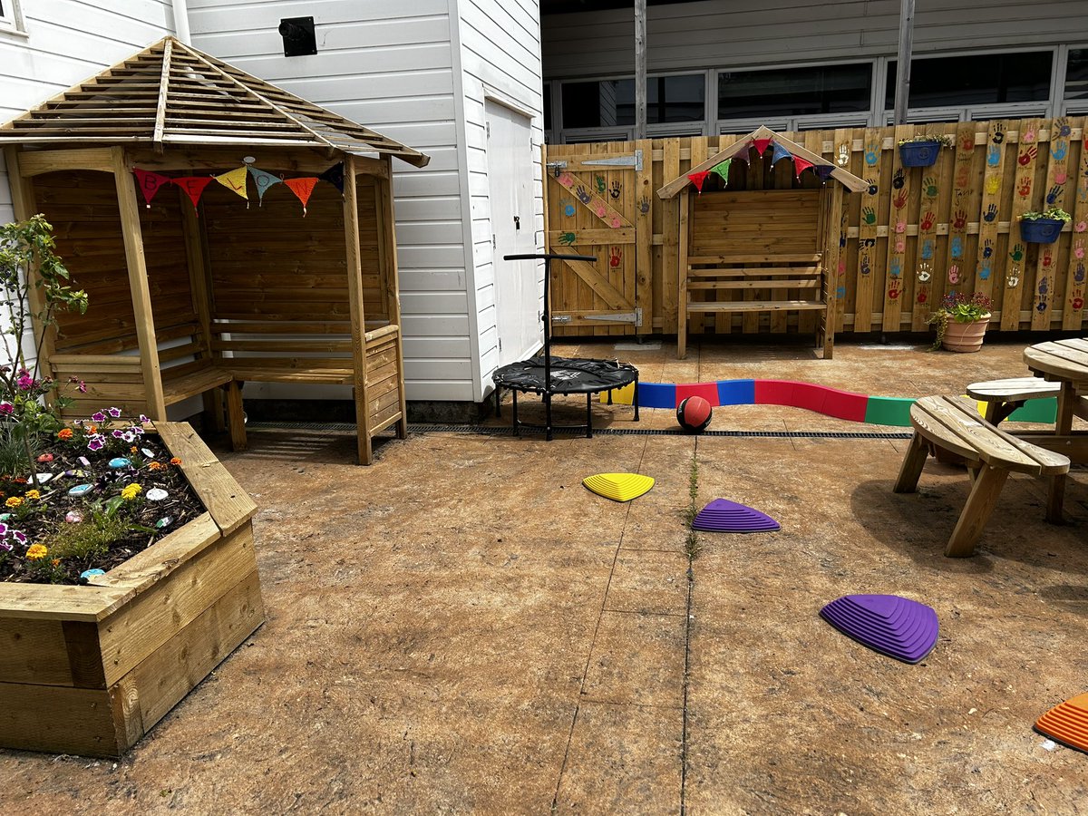 TKASASupport's tweet image. Our sensory garden is looking lovely and colourful now with the addition of some bunting hand made by one of our talented LSAs. Can you spot all of our beautiful hand painted rocks by the students too! #LearningSupport #SensoryGarden #TKASA