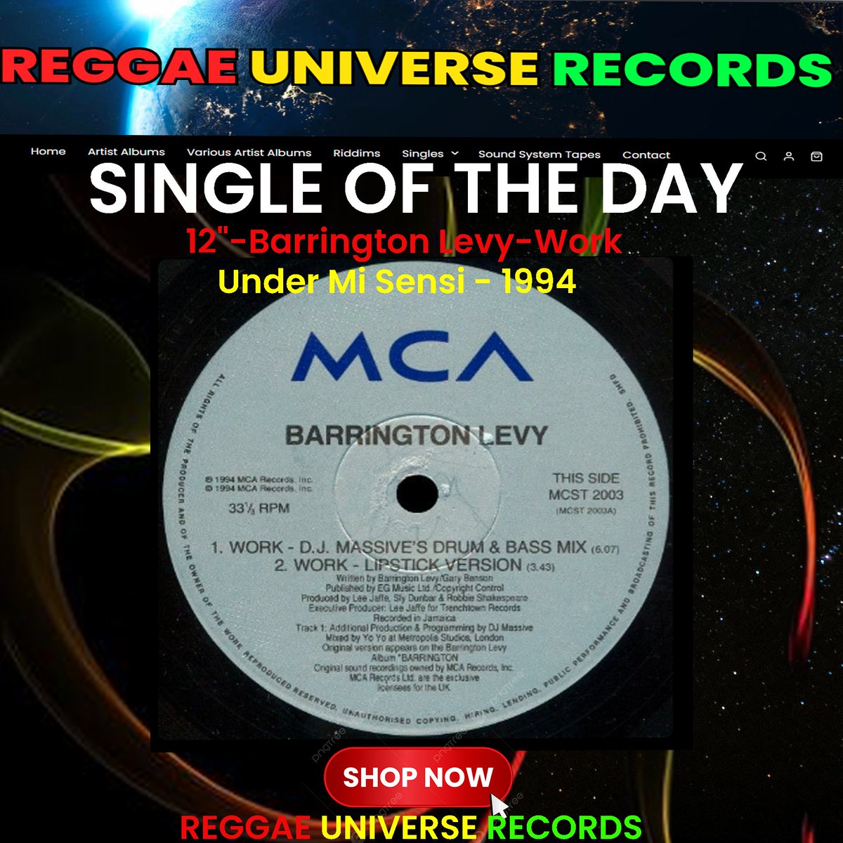 ReggaeUnivrse's tweet photo. Reggae Universe Records📀#SingleOfTheDay🎶

🛍Shop Now+ get 25% off when you use code 25%OFF at checkout🛒

🤑Get it Here📥🎶
💥https://t.co/gpVILCoTQs
#Regge #Music #BarringtonLevy 🚫 #MeToo #RejectFinanceBill2024 #kabinet #AliB https://t.co/OSMC3Ukxtj
