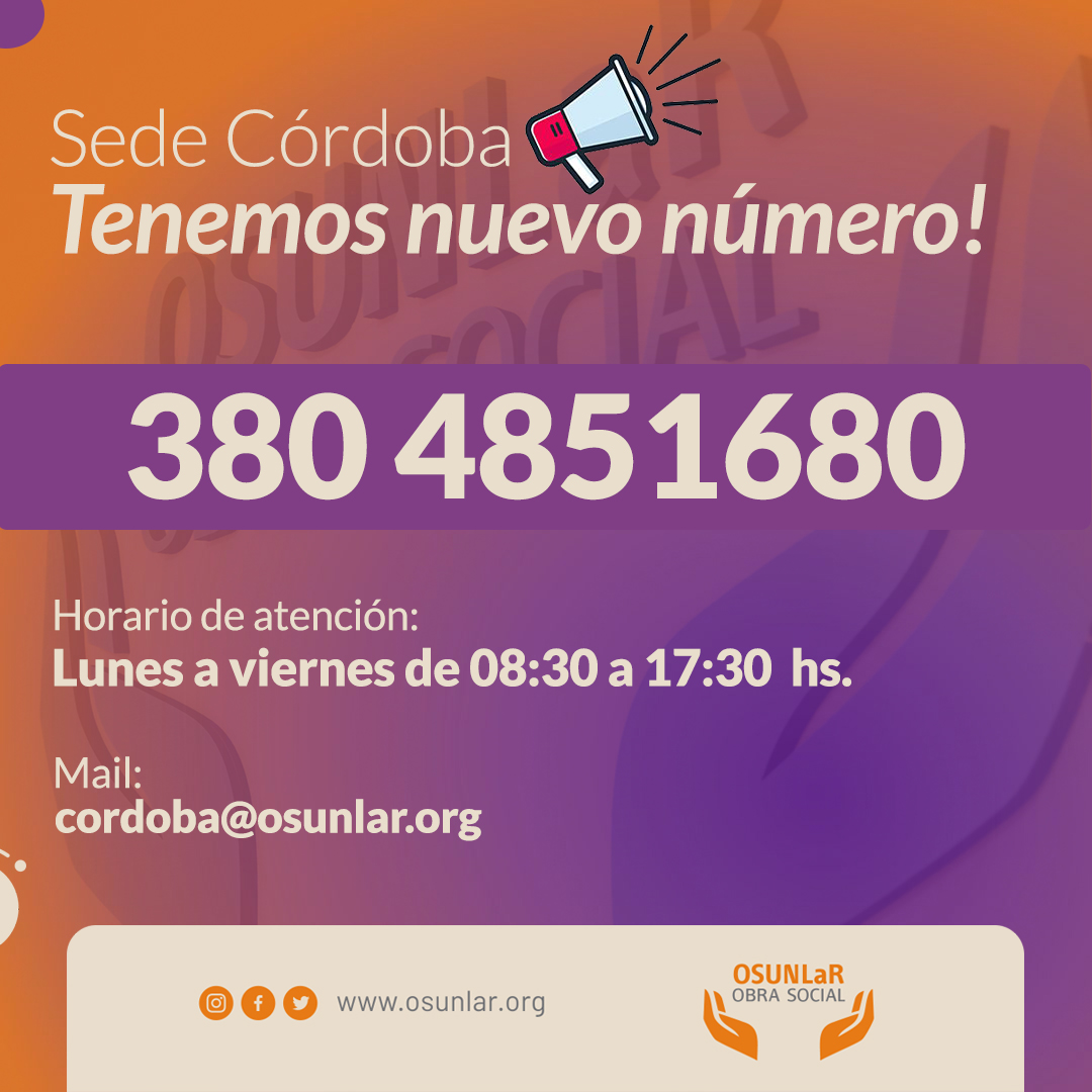 osunlar's tweet photo. 📣 ¡Nuevo número en Sede Córdoba! 💬

📲 Ahora podés comunicarte al 380 4851680. 

⏰ Horarios de atención:
🗓 Lunes a viernes
🕣 08:30 a 17:30 hs

🔸 Toda la info en https://t.co/KwxniGuARU https://t.co/2etjFmNe1X