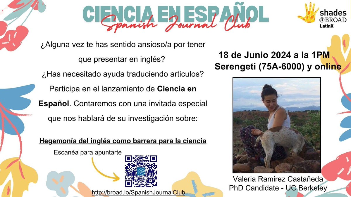 Maria Virginia Ruiz Cuevas (@mariavpetite) on Twitter photo Presentar/publicar ciencias en Inglés puede ser un desafío para investigadores para los que el inglés no es su primera lengua. Con esto en mente en el <a href="/broadinstitute/">Broad Institute</a> creamos el club de lectura de ciencias en Español. Únete a nuestro lanzamiento.
#ciencias
<a href="/CienciaCriolla/">Ciencia Criolla</a> Presentar/publicar ciencias en Inglés puede ser un desafío para investigadores para los que el inglés no es su primera lengua. Con esto en mente en el <a href="/broadinstitute/">Broad Institute</a> creamos el club de lectura de ciencias en Español. Únete a nuestro lanzamiento.
#ciencias
<a href="/CienciaCriolla/">Ciencia Criolla</a>