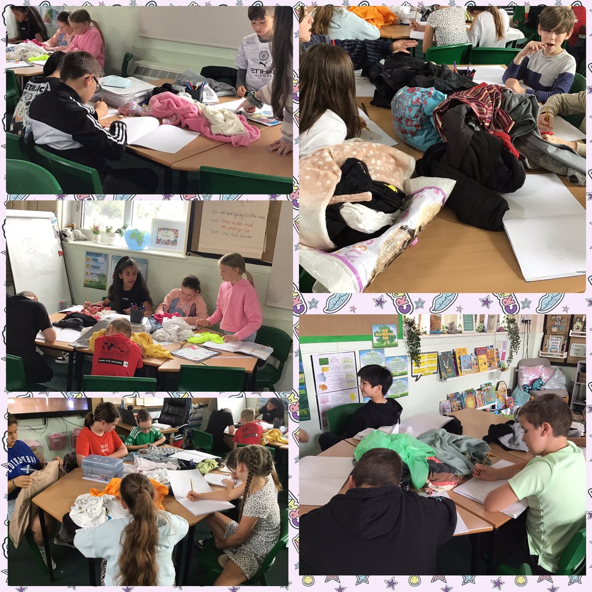Y5Oaky's tweet photo. Today we’ve designed and created our own fashion outfits from old clothing.  Thanks to everyone who sent clothes in.  We can’t wait for the catwalk show tomorrow. #Oakywellbeing  #Oakydt https://t.co/zWgiZQ8nlE