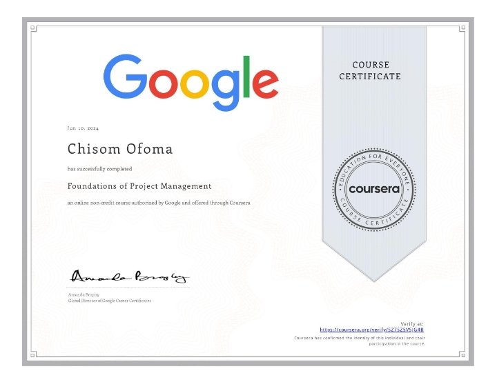 chiisom_cynthia's tweet image. Course 1 of Google PM Certificate completed! 🎉
Gained an understanding of:
✨ Project management principles
✨ Project life cycle &amp;amp; methodologies
✨ Organizational structure &amp;amp; culture
Ready to build on this foundation and develop my skills further! #GoogleProjectManagement