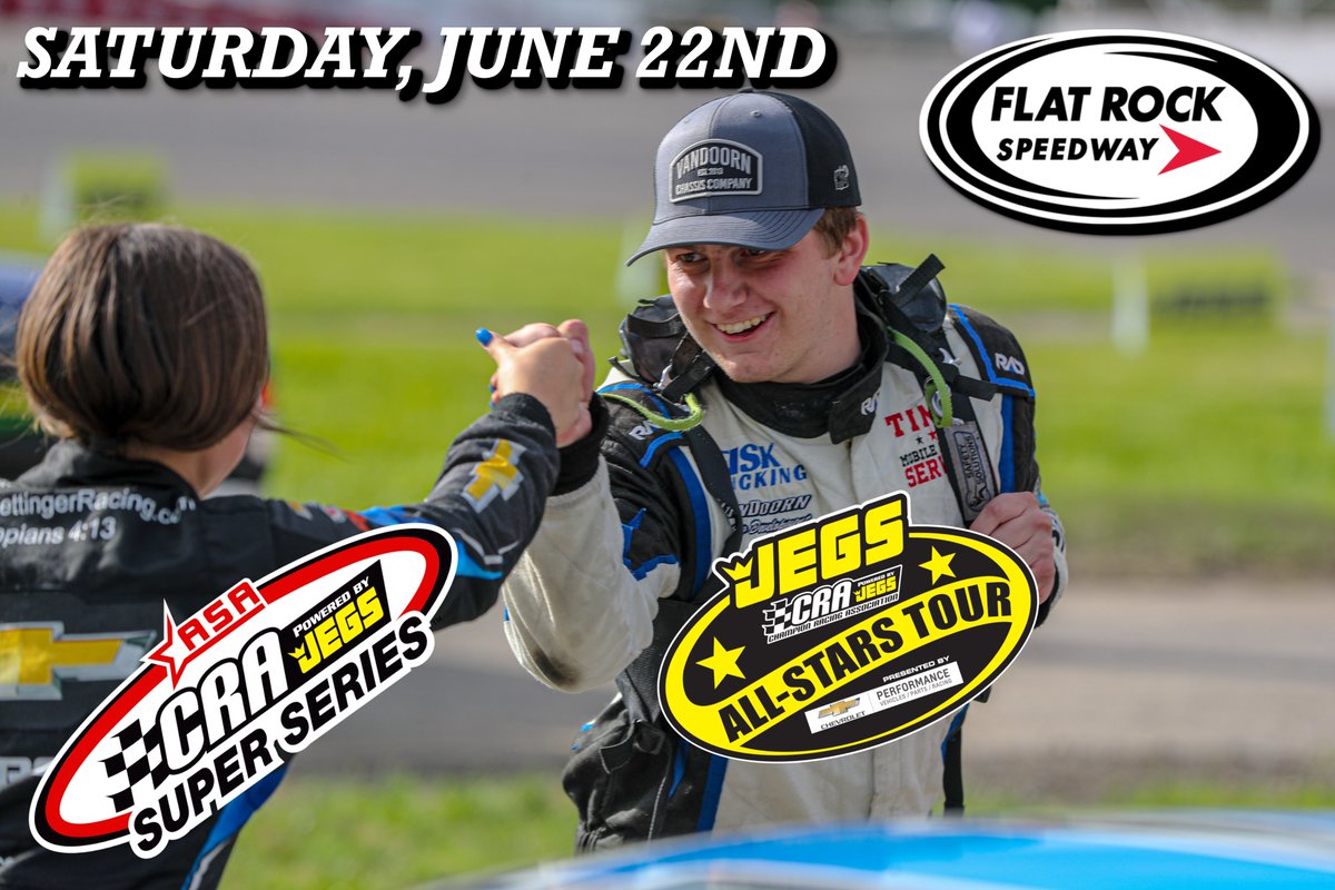 We'll take the <a href="/VanDoornRacingD/">VanDoorn Racing Dev.</a> 125, make it a COMBO!

The ASA/CRA Super Series Powered by JEGS and the JEGS/CRA All-Stars Tour Presented by Chevrolet Performance are going HEAD-TO-HEAD on Saturday, June 22nd at <a href="/FRSpeedway/">Flat Rock Speedway</a>.

#CRARacing | 📸 Dream Bigger Media
