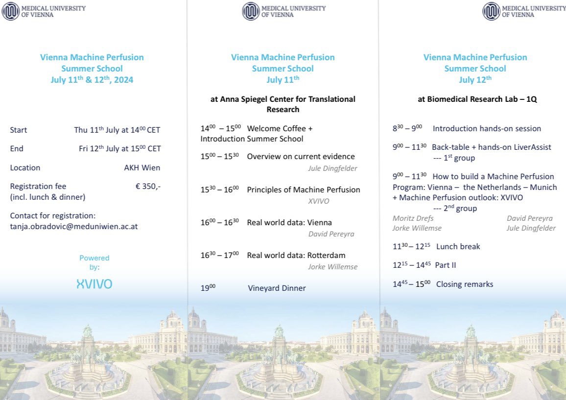 David Pereyra (@tellpereyra) on Twitter photo 🫵👀 Join us for our Vienna Summer School on Hypothermic Machine Perfusion which is conducted in association with <a href="/OrganAssist/">XVIVO Abdominal</a> ! Enjoy up-to-date lectures paired with hands-on workshops during this two day course. Secure your spot now! 🧠🔬#SummerSchool2024 #HypothermicPerfusion 🫵👀 Join us for our Vienna Summer School on Hypothermic Machine Perfusion which is conducted in association with <a href="/OrganAssist/">XVIVO Abdominal</a> ! Enjoy up-to-date lectures paired with hands-on workshops during this two day course. Secure your spot now! 🧠🔬#SummerSchool2024 #HypothermicPerfusion