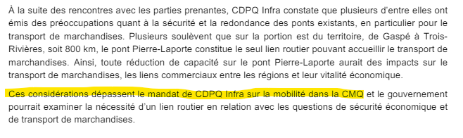 Geneviève Guilbault qui tente de justifier le troisième lien autoroutier par le seul enjeu que le rapport de la CDPQ Infra dit spécifiquement NE PAS avoir étudié car en dehors de son mandat 🙃.