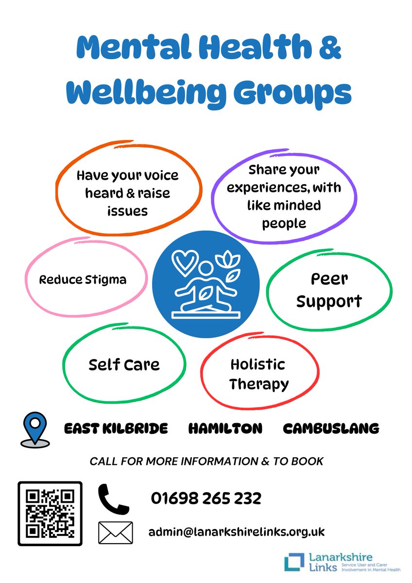 Lanlinks_Tweet's tweet photo. Our NEW Mental Health &amp; Wellbeing Groups start in South Lanarkshire at the end of the month.

Do you want the chance to come along, grab a cuppa try a short holistic therapy AND make new friends?

If so, give us a call on 01698 265 232 &amp; book your spot!!

#mentalhealth #wellbeing https://t.co/e7drvd3Lzf
