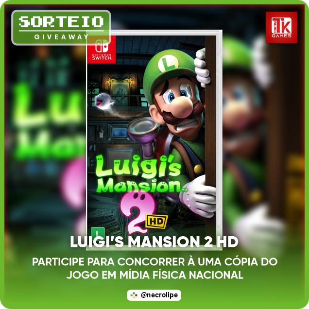 necrolipe's tweet photo. 🍀 SORTEIO (Brasil)
🎁 Em uma parceria com a loja TK Fortini Games, você pode ganhar 1x Cópia Física Nacional de Luigi's Mansion 2 HD
 
1. Siga
@necrolipe
@TkFortini 
  
2. Dê um RT no post marcando alguém que você assustaria 👻
 
📅 Resultado em 26/Jun às 10h
🙏🏽 Boa Sorte!